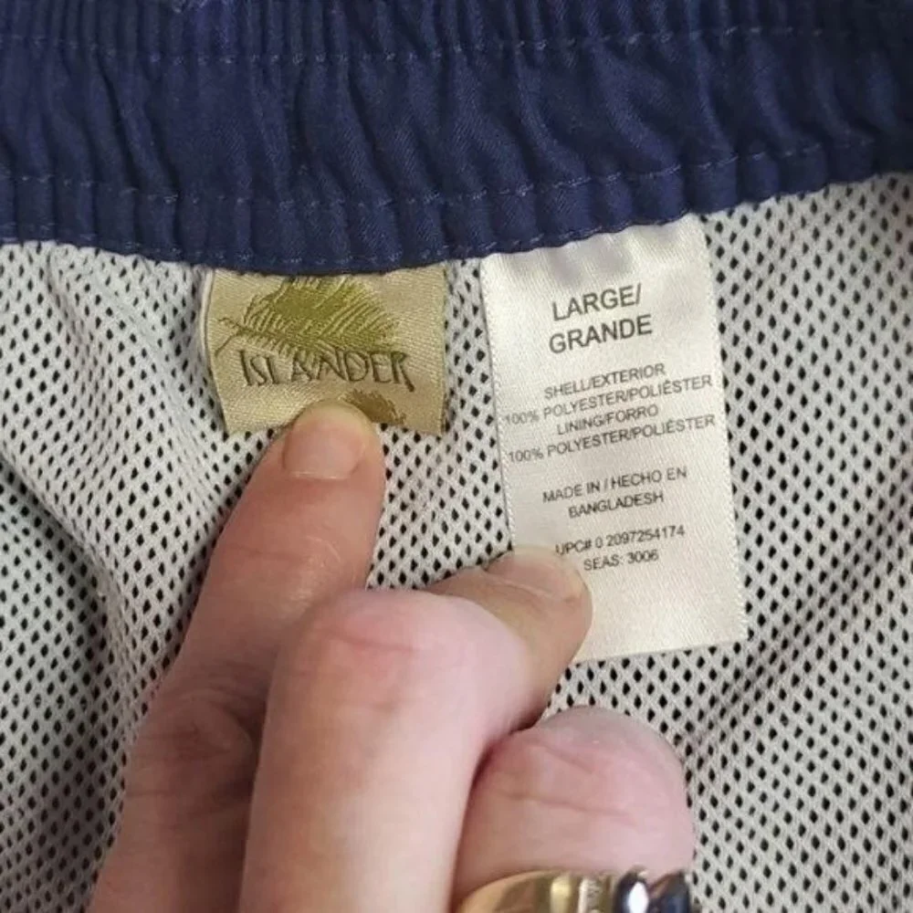 Islander Cinched Lined Striped Sz.‎ L Swim Trunks